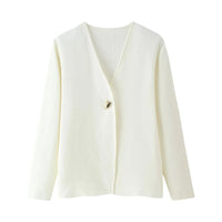 Isolde Elegant Knit Cardigan with V-Neck in White