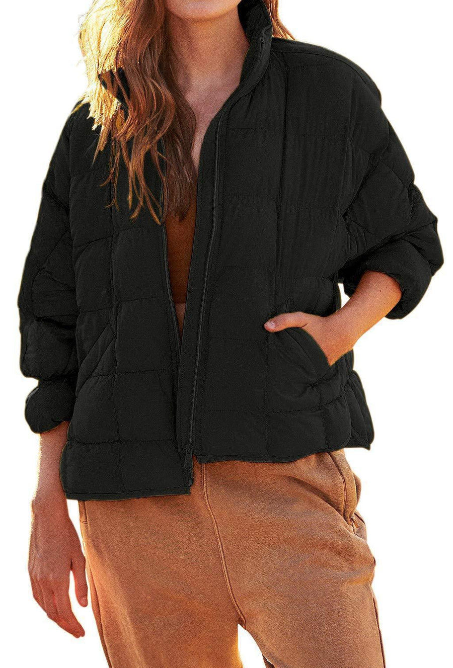 Isolde Lightweight Quilted Jacket with Pockets in Black