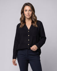 Isolde Linen Blouse with V-Neck and Button Front