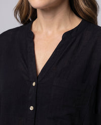 Isolde Linen Blouse with V-Neck and Button Front