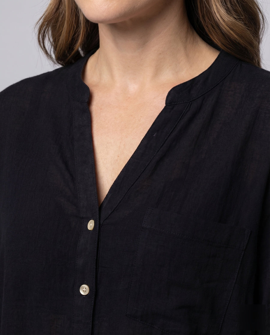 Isolde Linen Blouse with V-Neck and Button Front