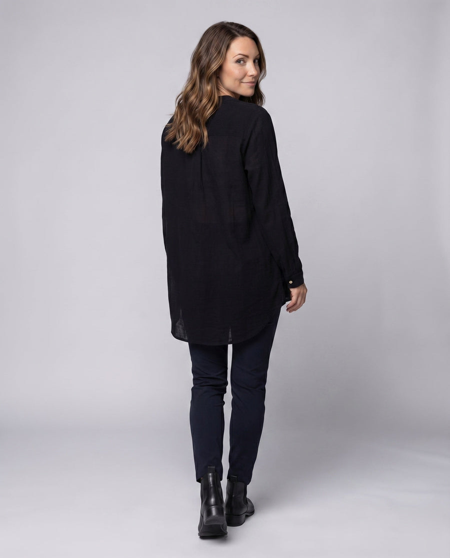 Isolde Linen Blouse with V-Neck and Button Front