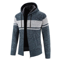 Ivar Casual Knit Cardigan with Hood in Blue White