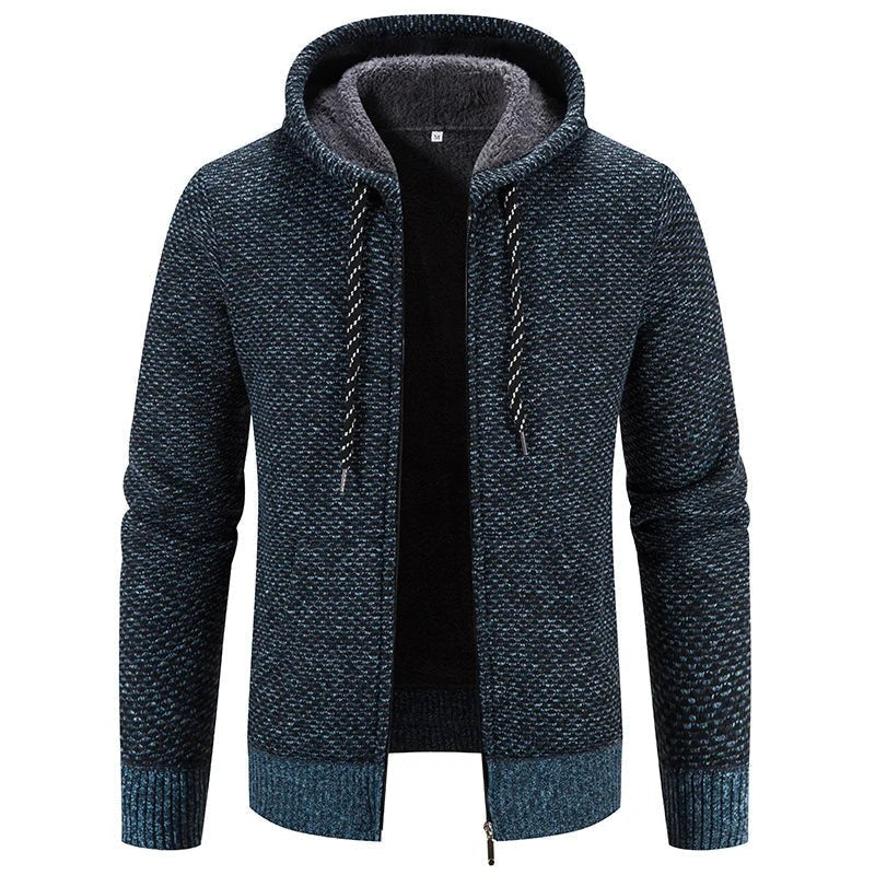 Ivar Casual Knit Cardigan with Hood in Blue