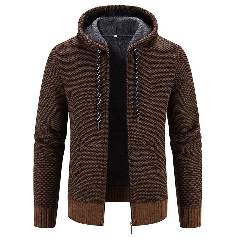 Ivar Casual Knit Cardigan with Hood in Brown