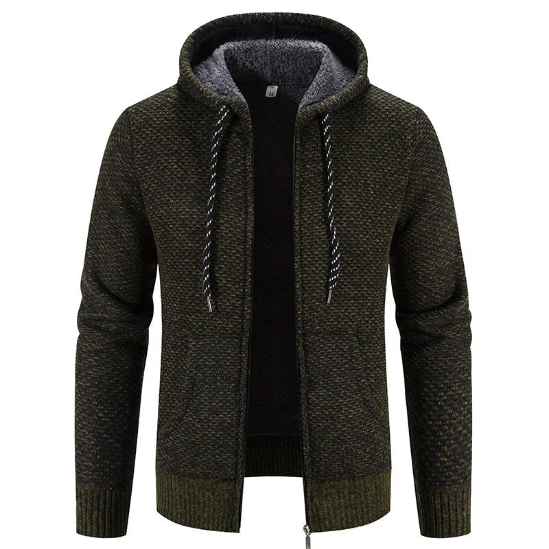 Ivar Casual Knit Cardigan with Hood in Olive Green