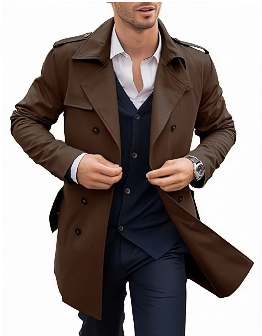 Ivar Elegant Trench Coat with Button Front in Coffee