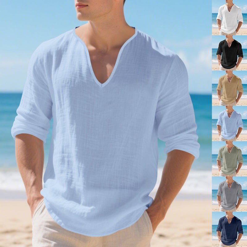 Ivar Lightweight Linen Shirt with V-Neck