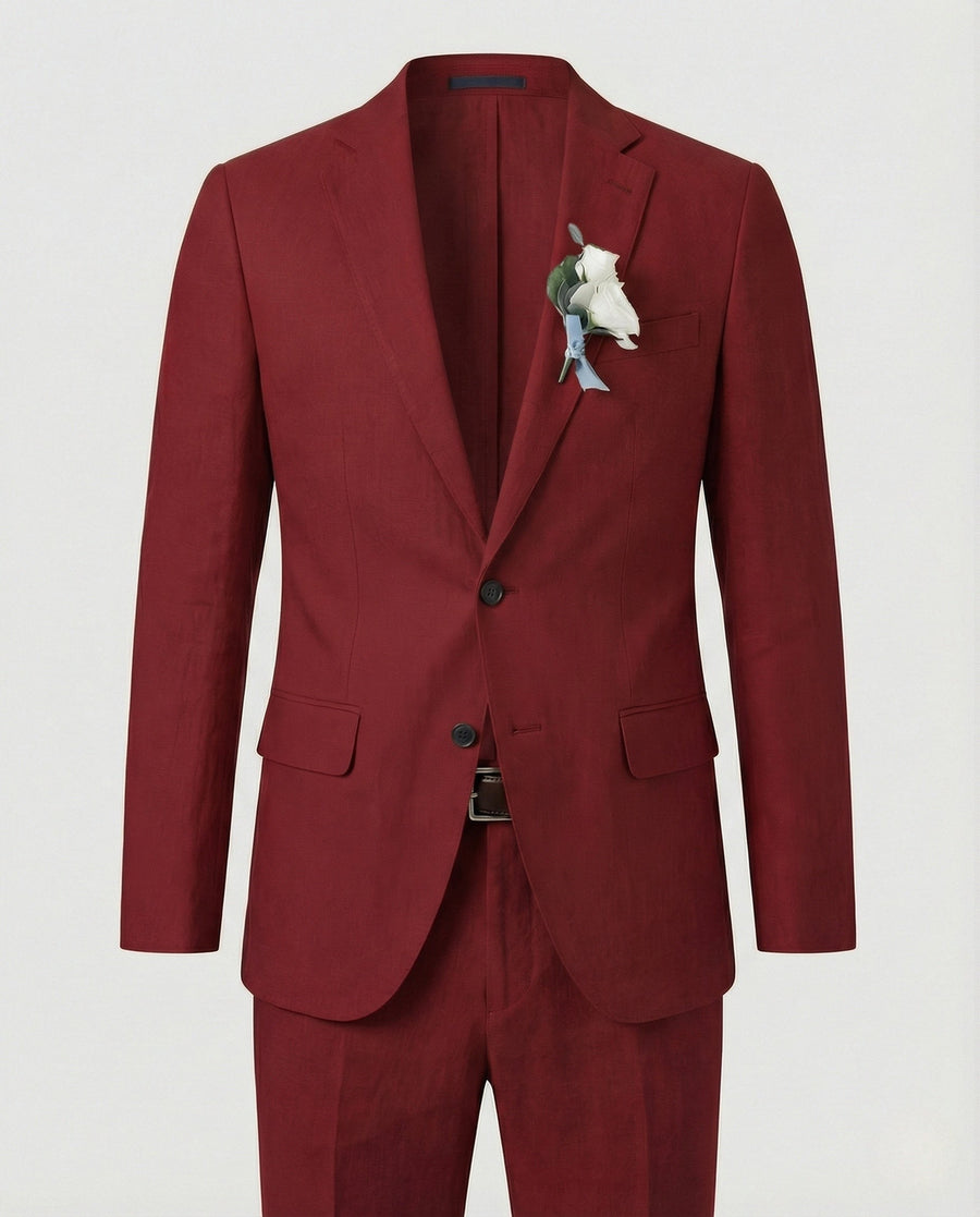 Ivar Linen Suit in Wine Red