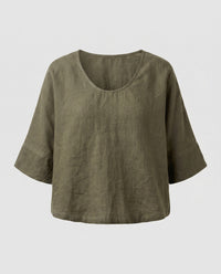 Ivy Airy Linen Top in Olive Green