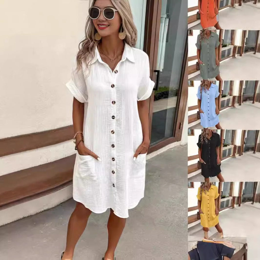 Ivy Casual Dress with Button Front and Pockets