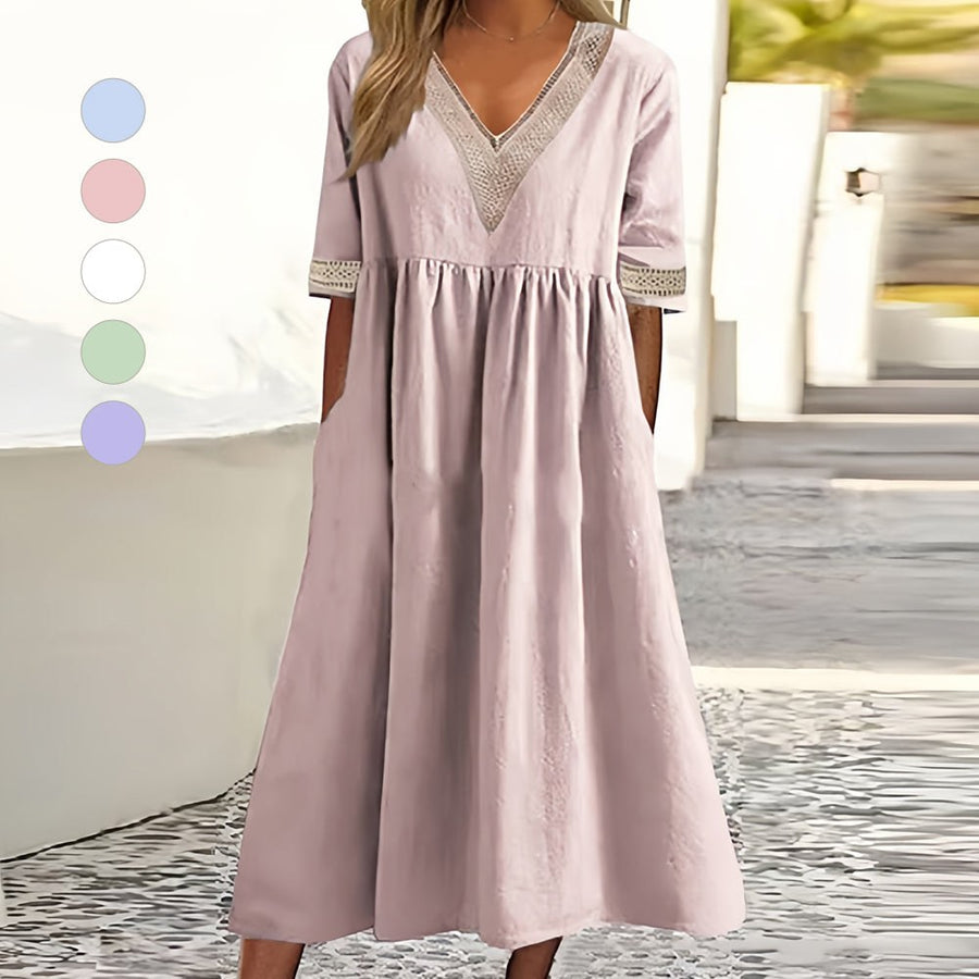 Ivy Summer Dress with V-Neck in Pink