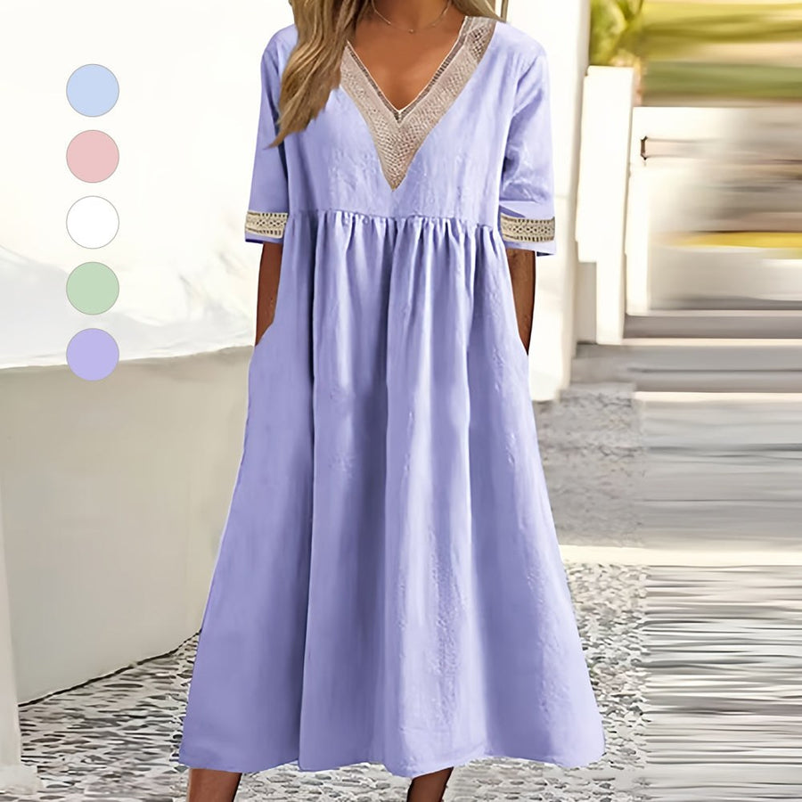 Ivy Summer Dress with V-Neck in Purple