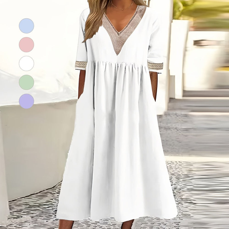 Ivy Summer Dress with V-Neck in White