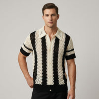 Jace Openwork Stripe Shirt in Beige