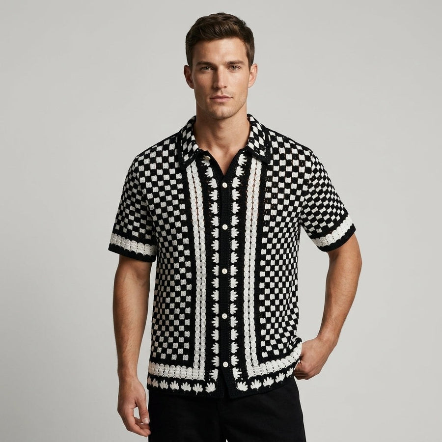 Jace Openwork Stripe Shirt in Charcoal