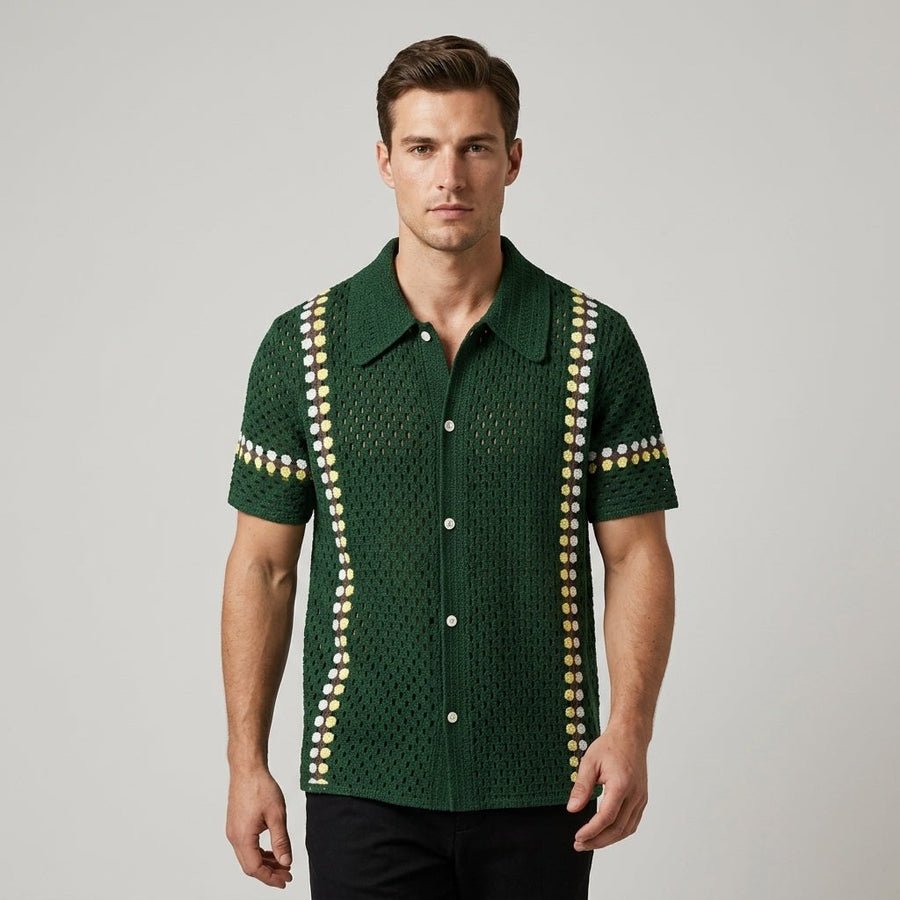 Jace Openwork Stripe Shirt in Emerald