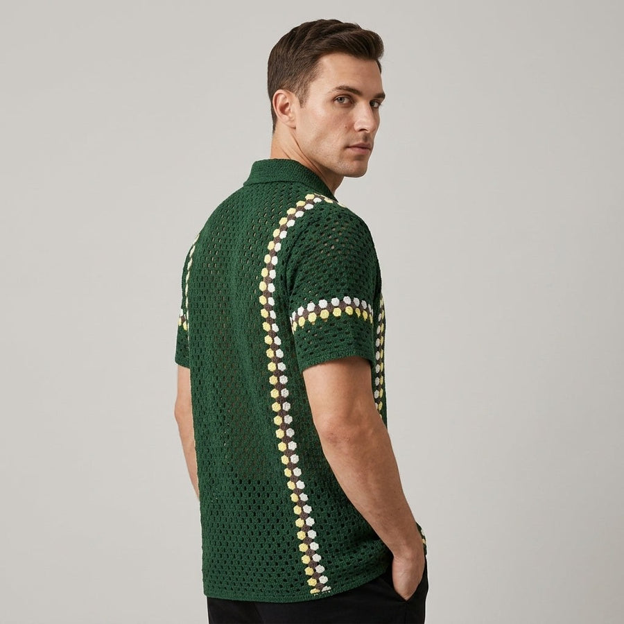 Jace Openwork Stripe Shirt in Emerald
