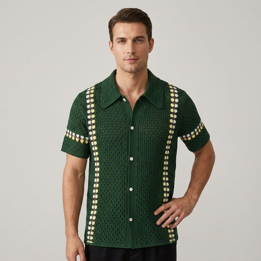 Jace Openwork Stripe Shirt in Emerald