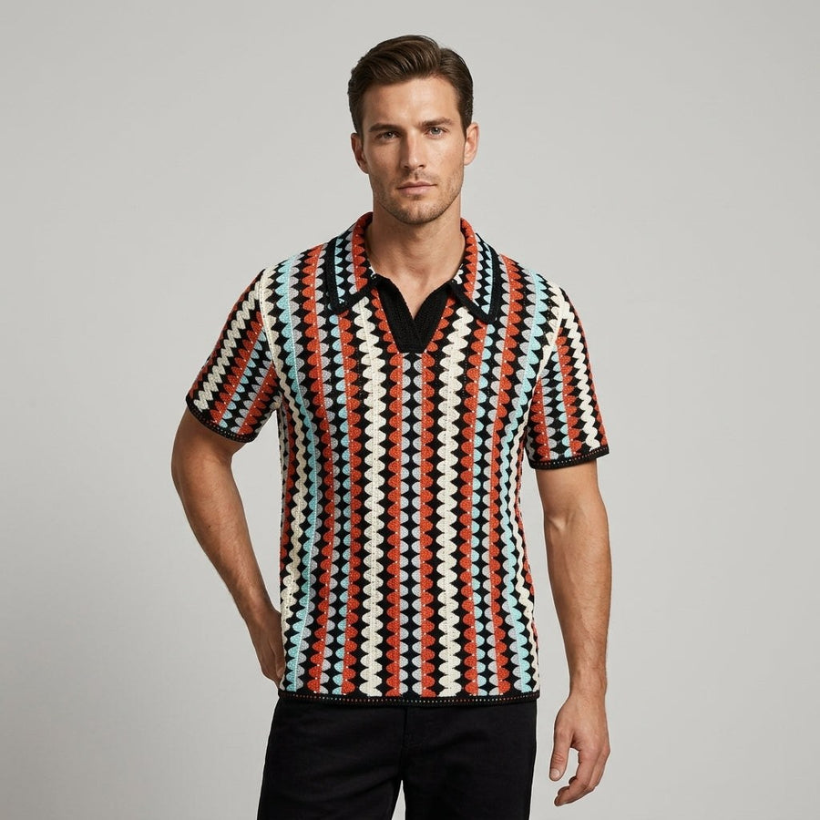 Jace Openwork Stripe Shirt in Riviera