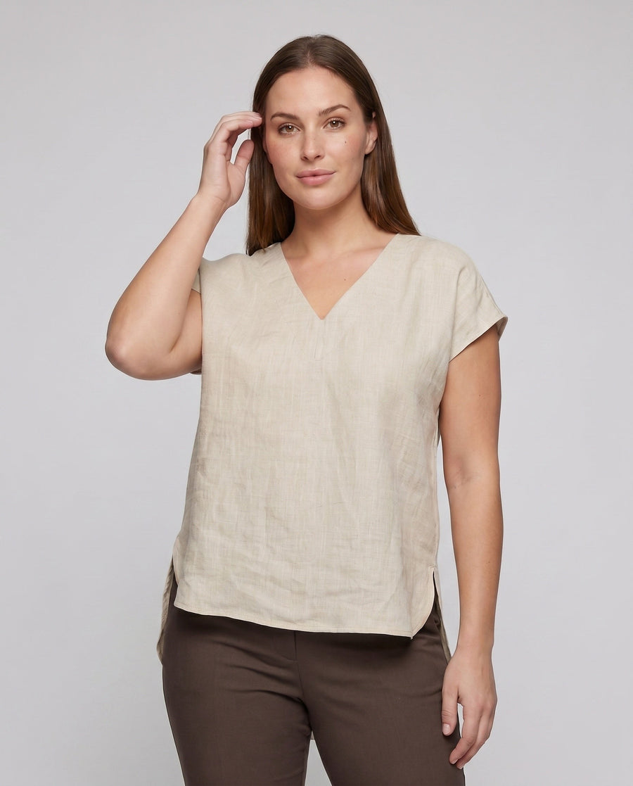 Jacinta Airy Linen Top with V-Neck