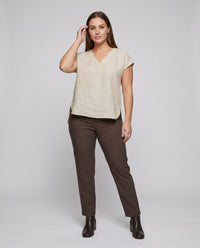 Jacinta Airy Linen Top with V-Neck