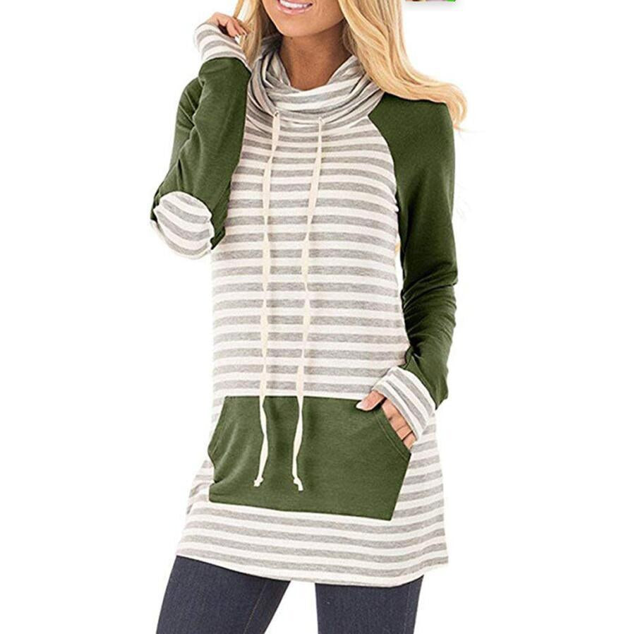Jacinta Hoodie with Pockets and Striped in Green