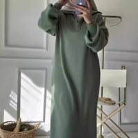 Jade Casual Dress with Zip Front and Hood in Light Green