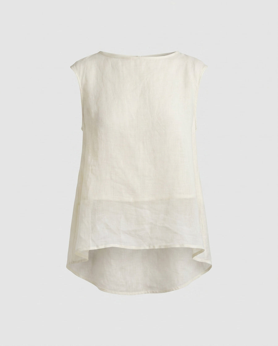 Jade Casual Linen Top in Mondlichtweiß