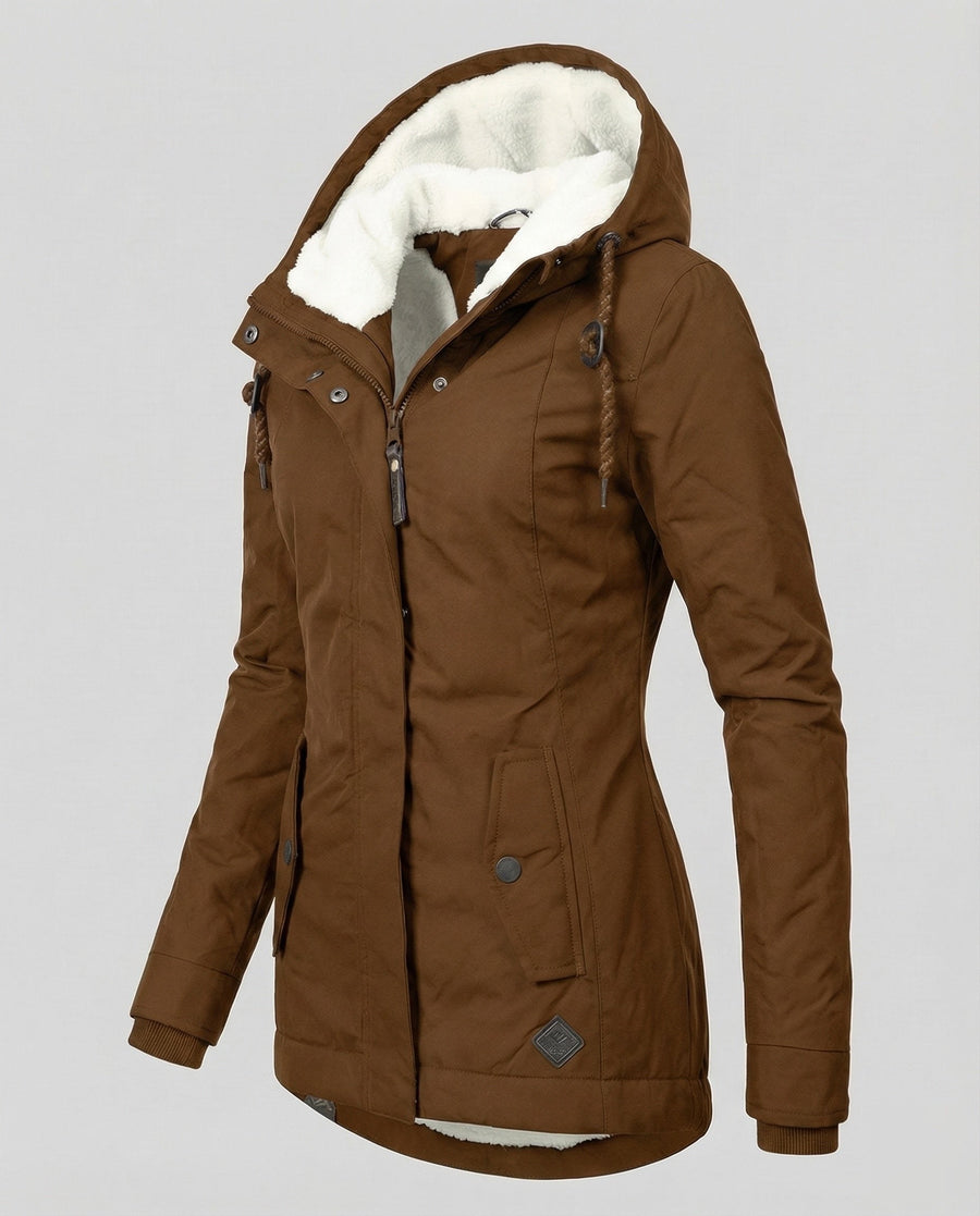 Jade Jacket with Hood in Khaki