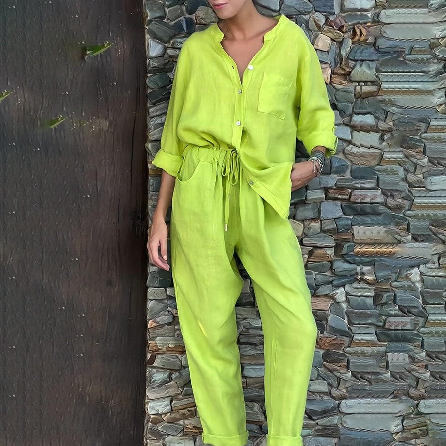 Jade Linen Shirt with Long Sleeve