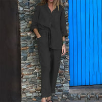 Jade Linen Shirt with Long Sleeve in Black
