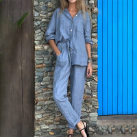 Jade Linen Shirt with Long Sleeve in Light Blue