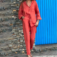 Jade Linen Shirt with Long Sleeve in Wassermelonenrot