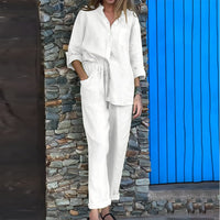 Jade Linen Shirt with Long Sleeve in White