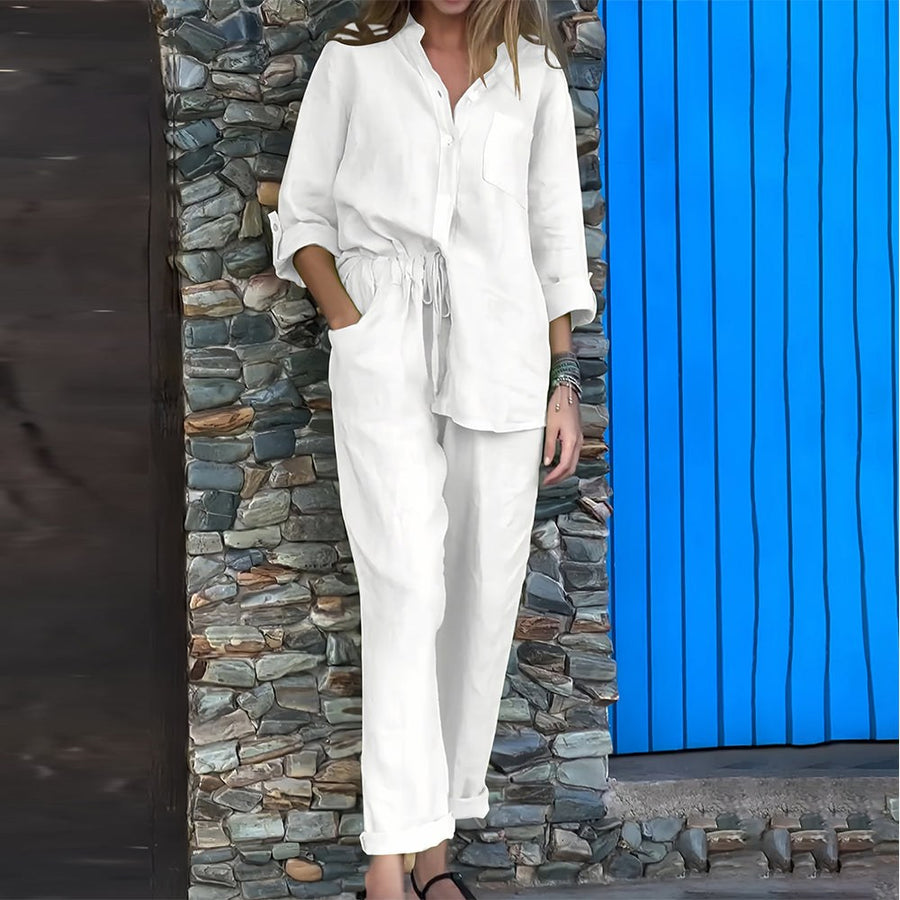 Jade Linen Shirt with Long Sleeve in White
