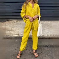 Jade Linen Shirt with Long Sleeve in Yellow