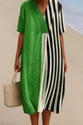 Jai™ Vibrant Green Dress Featuring Black Stripes