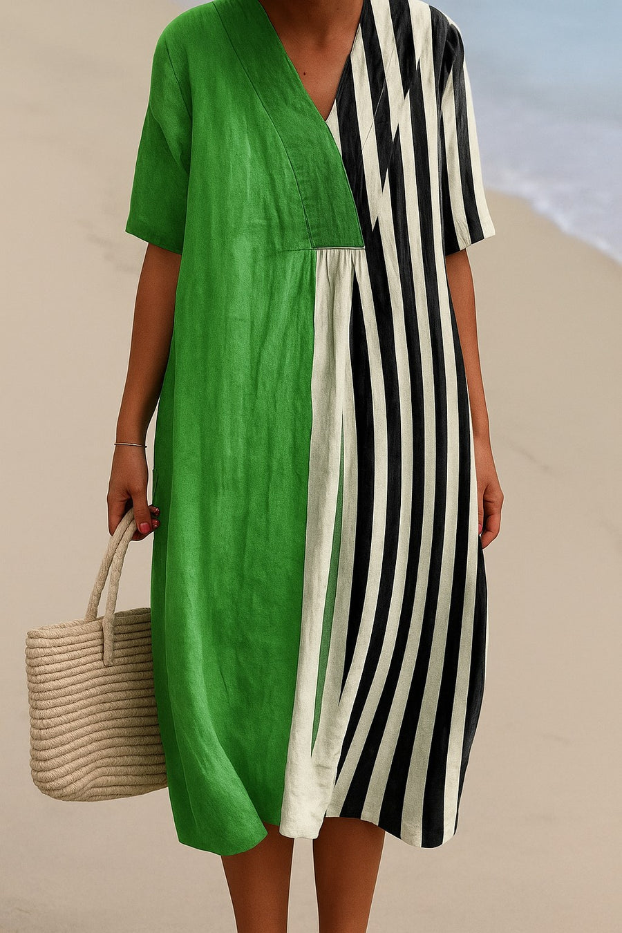 Jai™ Vibrant Green Dress Featuring Black Stripes in Green