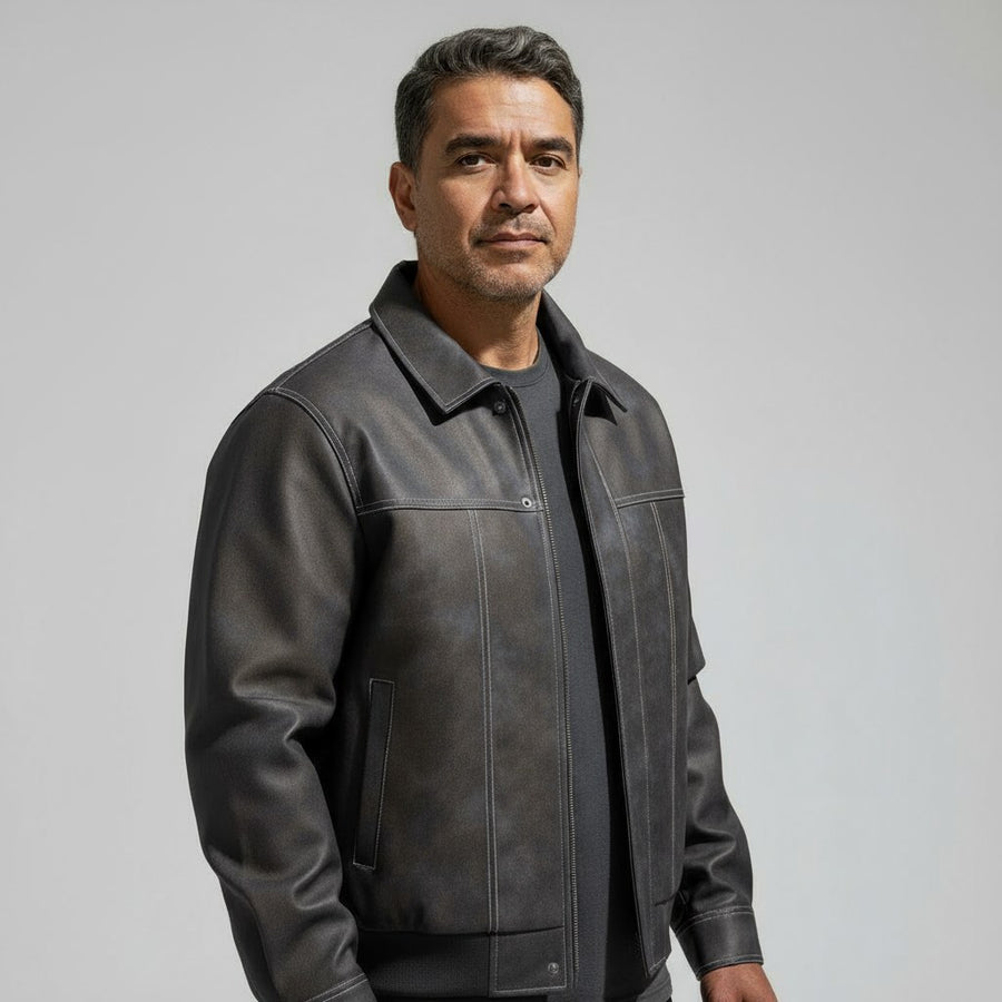 James Anthony Leather Jacket in Slate Gray