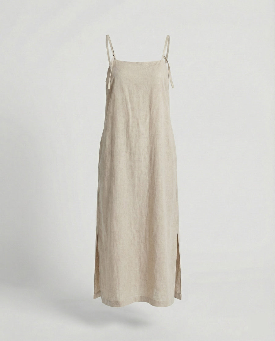 Jana Airy Linen Dress with Pockets in Beige