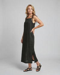 Jana Airy Linen Dress with Pockets in Black