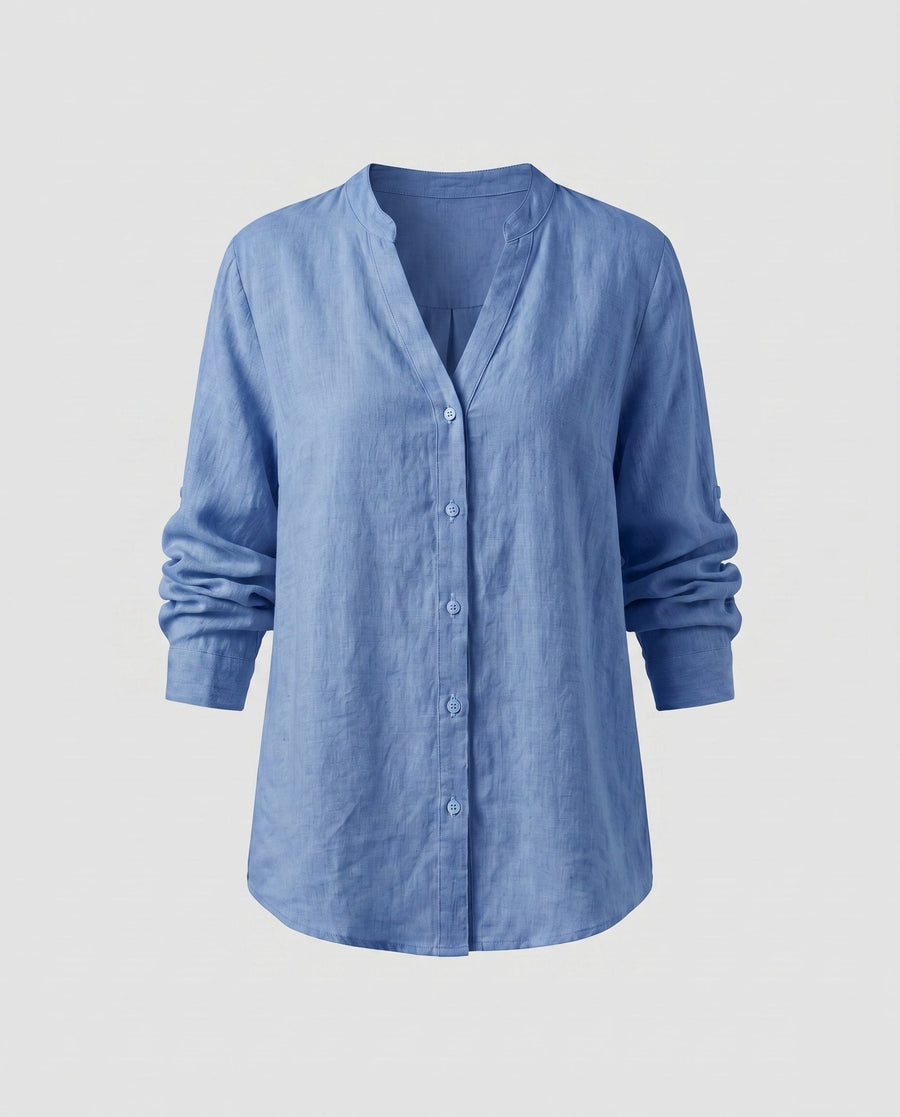 Jana Casual Linen Blouse in Navy