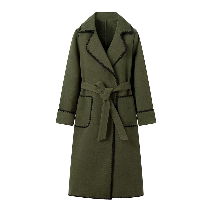Jana Elegant Trench Coat with Pockets in Olive Green