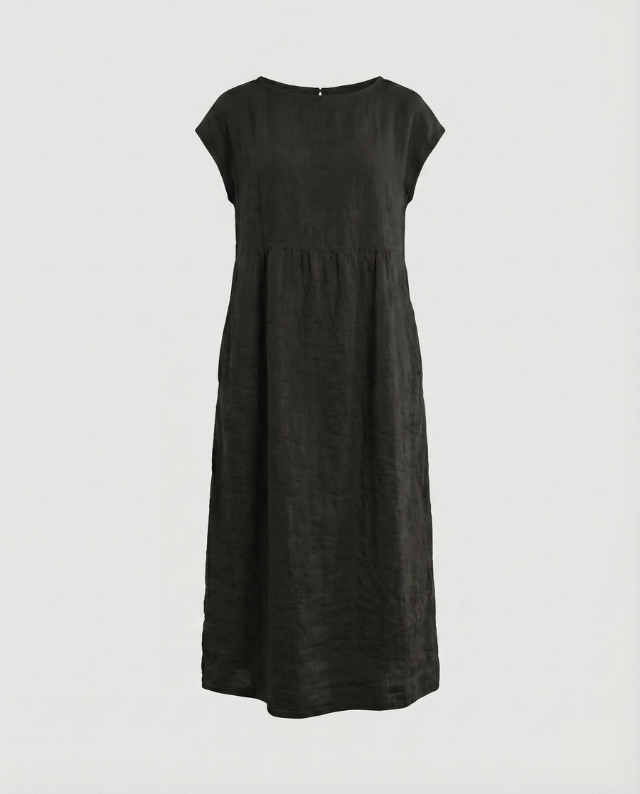 Jana Linen Maxi Dress with Pockets in Black