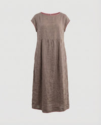 Jana Linen Maxi Dress with Pockets in Brown