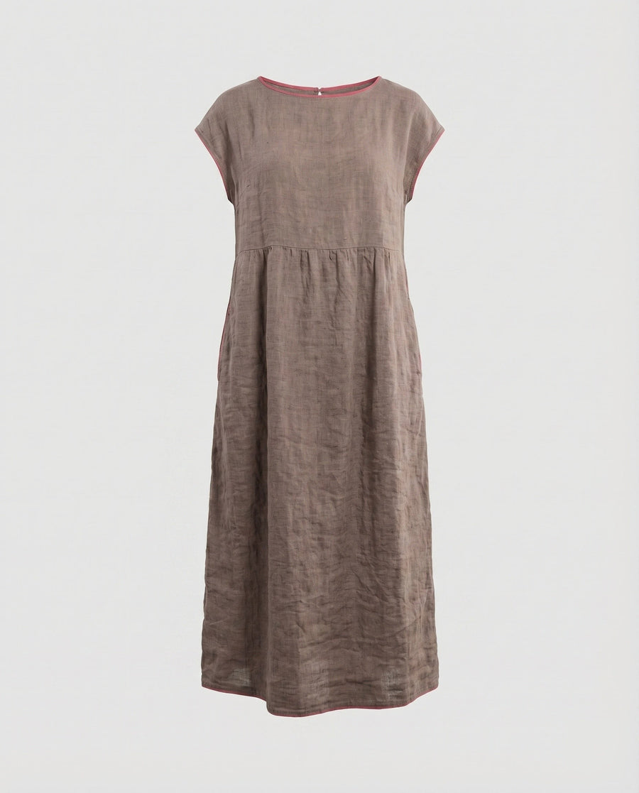 Jana Linen Maxi Dress with Pockets in Brown