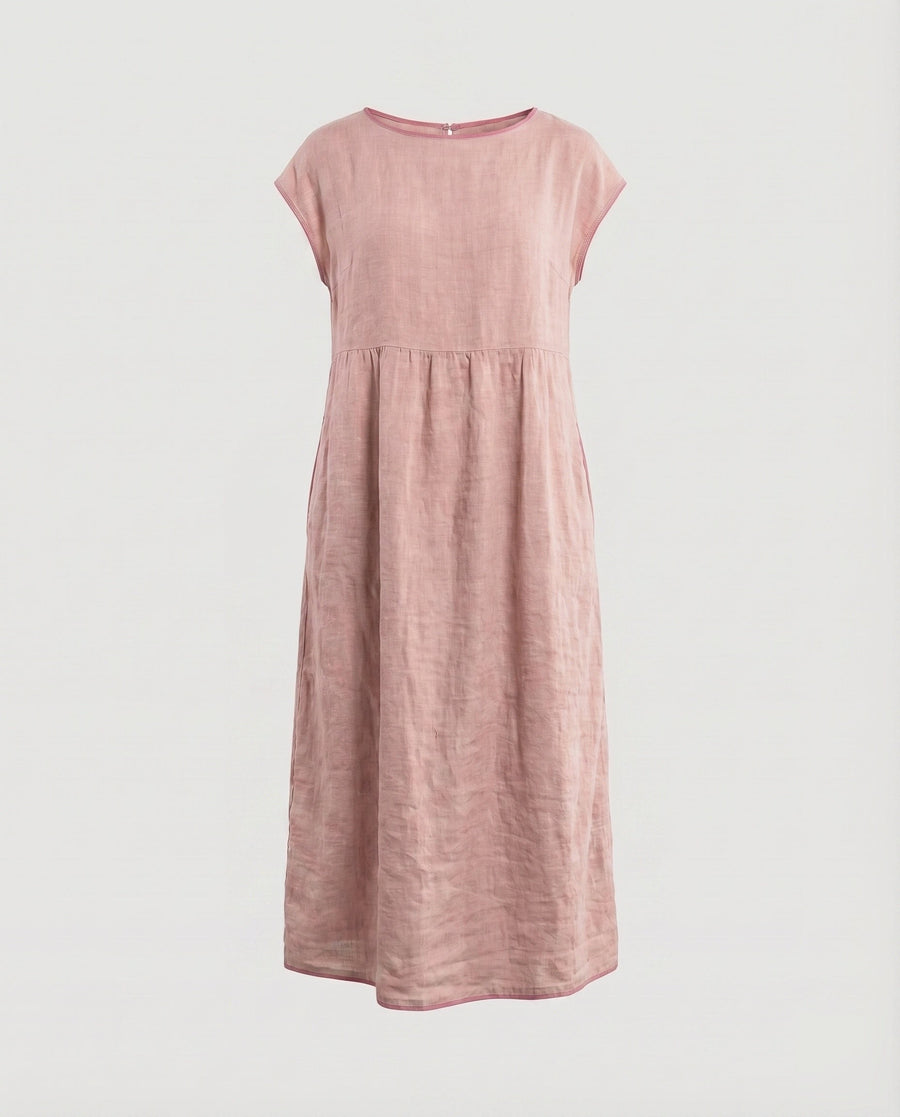 Jana Linen Maxi Dress with Pockets in Pink