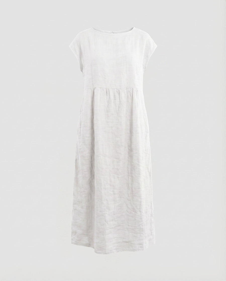 Jana Linen Maxi Dress with Pockets in White