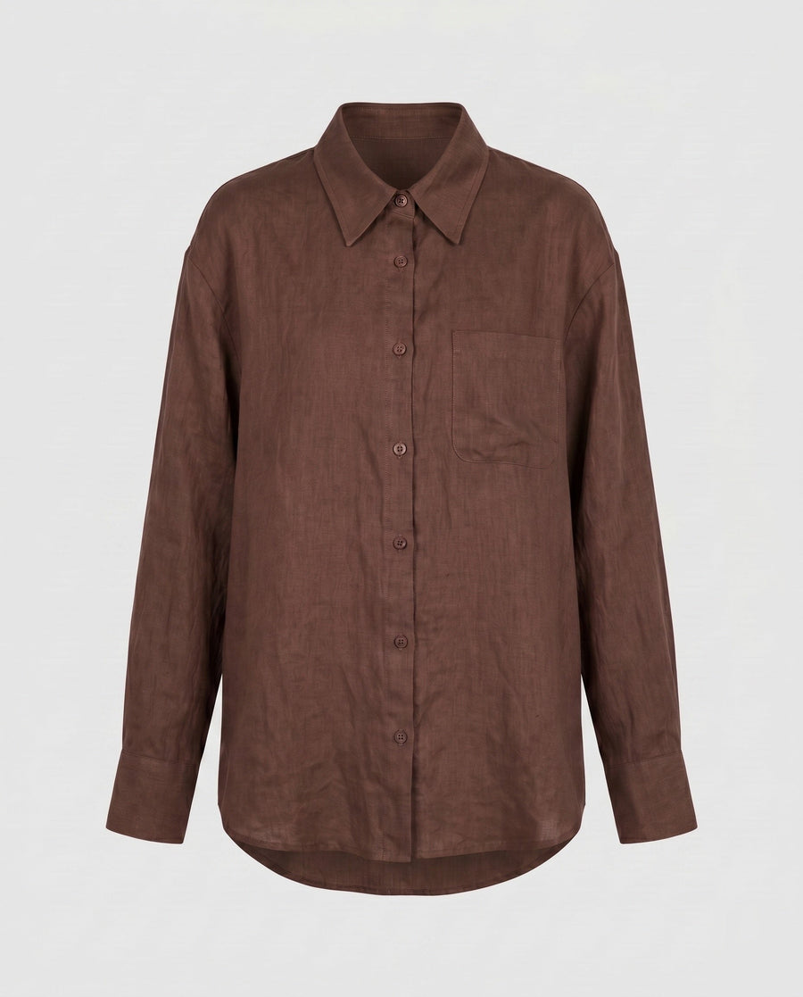 Jasmine Casual Linen Blouse in Haselnuss